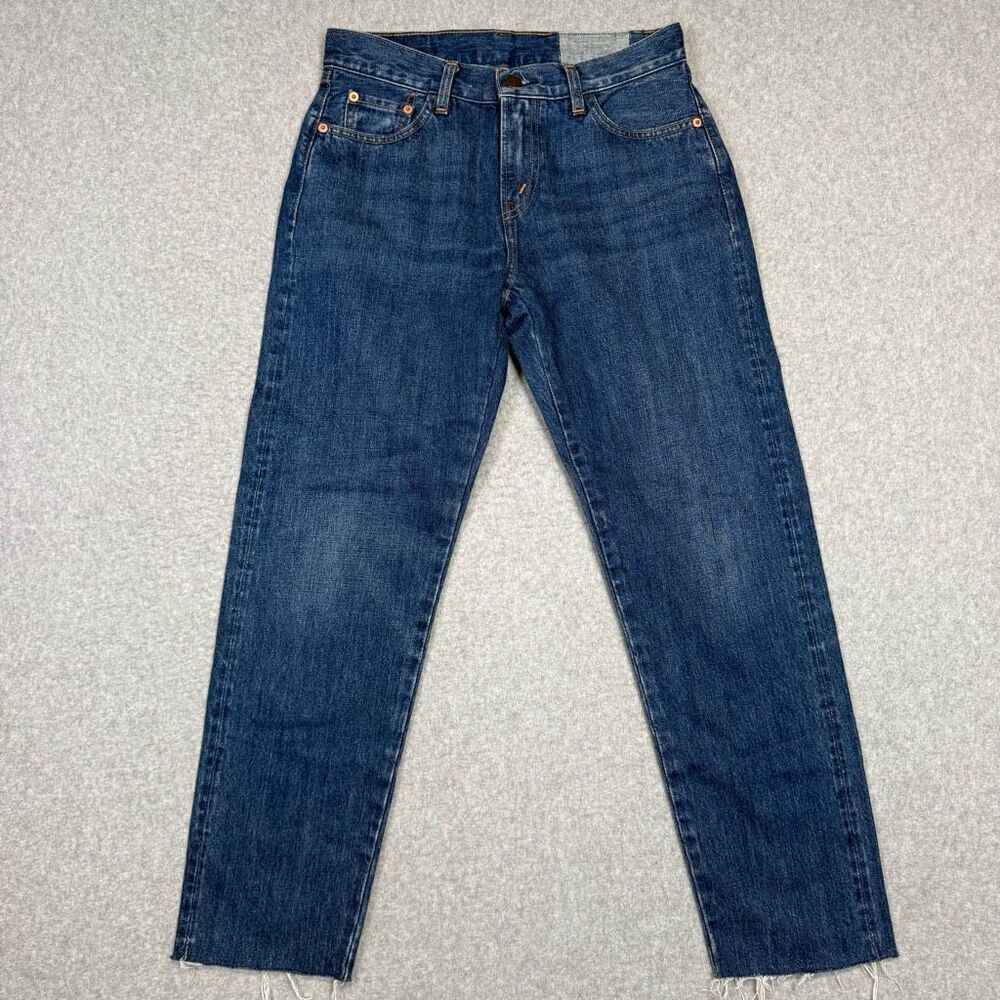Levi’s Women’s 28x27 Destroyed Hem 505-0217 Dark Wash Straight Leg Jeans